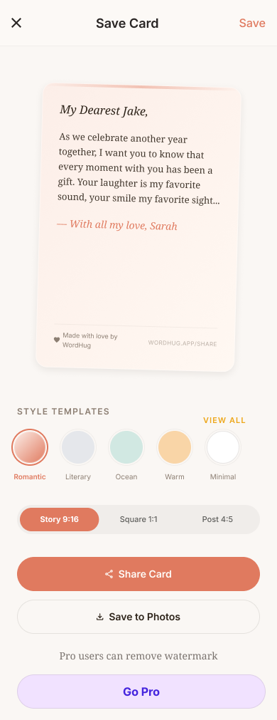 Save & Share Cards